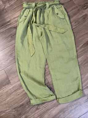 C&C California Linen Drawstring Waist Pants - Lime Green